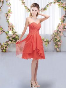 Coral Red Sweetheart Neckline Ruffles and Ruching Vestidos de Damas Sleeveless Lace Up