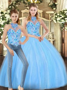 Custom Design Sleeveless Embroidery Lace Up 15th Birthday Dress