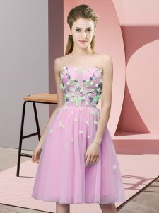 Exceptional Sleeveless Lace Up Knee Length Appliques Vestidos de Damas
