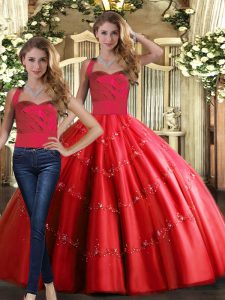 Tulle Sleeveless Floor Length 15th Birthday Dress and Appliques