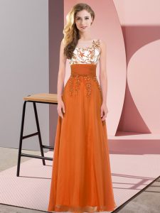Orange Red Backless Quinceanera Court Dresses Appliques Sleeveless Floor Length