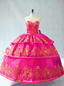 Dynamic Sweetheart Sleeveless Lace Up Sweet 16 Dress Hot Pink Organza