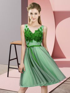 Ideal Green Tulle Lace Up Damas Dress Sleeveless Knee Length Appliques