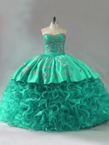 Ball Gowns Sleeveless Green 15th Birthday Dress Court Train Lace Up