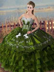 Simple Floor Length Olive Green Sweet 16 Quinceanera Dress Sweetheart Sleeveless Lace Up