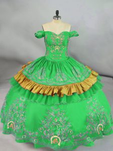 Floor Length Ball Gowns Sleeveless Green Quince Ball Gowns Lace Up