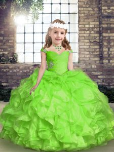 Organza Lace Up Pageant Dress for Girls Sleeveless Floor Length Beading and Ruffles and Ruching