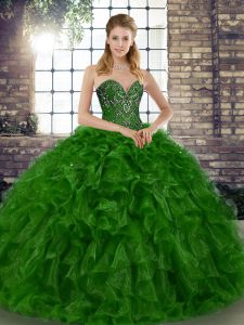 Green Sweetheart Neckline Beading and Ruffles Quinceanera Dress Sleeveless Lace Up