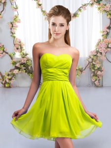 Beautiful Sweetheart Sleeveless Lace Up Quinceanera Court of Honor Dress Yellow Green Chiffon