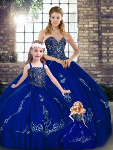 Fancy Royal Blue Sleeveless Beading and Embroidery Floor Length Vestidos de Quinceanera