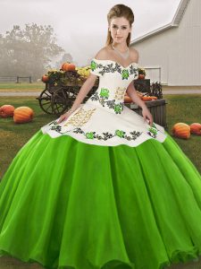 Off The Shoulder Sleeveless Organza Sweet 16 Dress Embroidery Lace Up