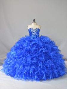 Best Organza Sleeveless Floor Length Vestidos de Quinceanera and Ruffles and Sequins