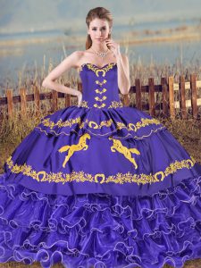 Great Purple Sleeveless Brush Train Embroidery and Ruffled Layers Sweet 16 Quinceanera Dress