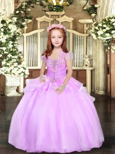 Organza Straps Sleeveless Lace Up Beading Little Girl Pageant Dress in Lilac