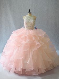 Smart Sleeveless Brush Train Backless Beading and Ruffles 15 Quinceanera Dress