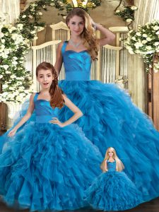 Superior Tulle Sleeveless Floor Length Sweet 16 Quinceanera Dress and Ruffles