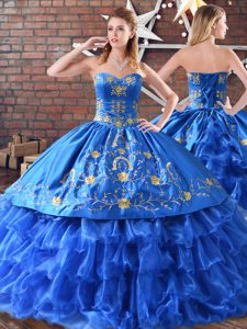 Blue Embroidery Sweet 16 Dress Satin and Organza Sleeveless