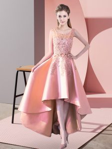 Peach Sleeveless High Low Lace Zipper Dama Dress for Quinceanera