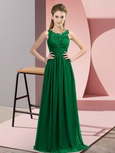 Spectacular Scoop Sleeveless Zipper Quinceanera Court of Honor Dress Dark Green Chiffon