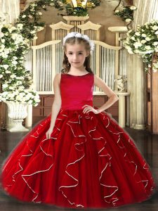 Red Kids Pageant Dress Party and Wedding Party with Ruffles Scoop Sleeveless Lace Up