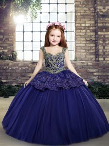 Purple Lace Up Girls Pageant Dresses Beading and Appliques Sleeveless Floor Length