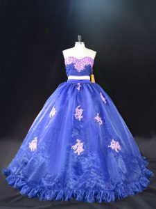 Blue Sweet 16 Quinceanera Dress Sweetheart Sleeveless Brush Train Zipper