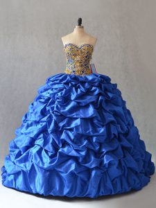 Blue Ball Gowns Beading and Pick Ups 15 Quinceanera Dress Lace Up Taffeta Sleeveless
