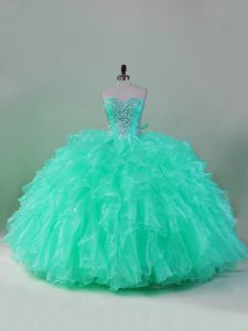 Sleeveless Beading and Ruffles Lace Up 15th Birthday Dress