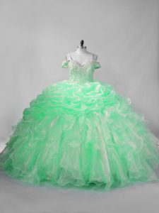 Cheap Apple Green Ball Gowns Straps Sleeveless Organza Lace Up Beading and Pick Ups Sweet 16 Dresses