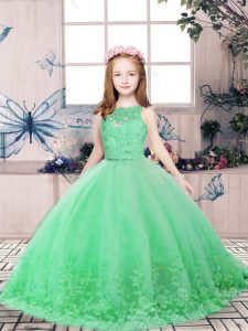 Stylish Floor Length Ball Gowns Sleeveless Green Little Girls Pageant Dress Backless