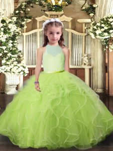Yellow Green Child Pageant Dress Party and Wedding Party with Ruffles Scoop Sleeveless Backless