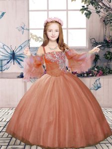 Admirable Floor Length Lace Up Child Pageant Dress Rust Red for Party and Sweet 16 and Wedding Party with Beading