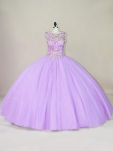 Fantastic Floor Length Lace Up Sweet 16 Dresses Lavender for Sweet 16 and Quinceanera with Beading