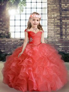 Red Lace Up Pageant Dress Wholesale Beading Sleeveless Floor Length