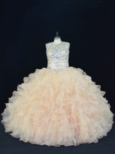 Dynamic Sleeveless Beading and Ruffles Lace Up Sweet 16 Dress