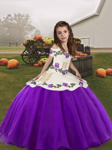 Wonderful Straps Sleeveless Organza Little Girls Pageant Gowns Embroidery Lace Up