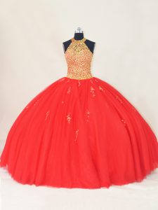 Fine Sleeveless Beading and Appliques Lace Up 15th Birthday Dress