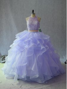 Organza Sleeveless Floor Length Quinceanera Dress and Beading and Ruffles