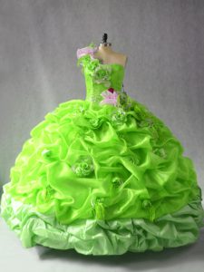Sumptuous Sleeveless Ruching and Hand Made Flower Floor Length Quinceanera Dresses