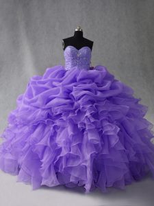 Dazzling Lavender Quinceanera Gowns Sweet 16 and Quinceanera with Beading and Ruffles Sweetheart Sleeveless Lace Up
