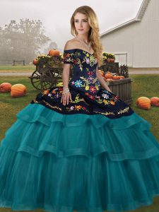 Amazing Tulle Sleeveless Quinceanera Dresses Brush Train and Embroidery and Ruffled Layers