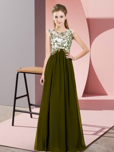 Captivating Olive Green Sleeveless Beading and Appliques Floor Length Quinceanera Court of Honor Dress