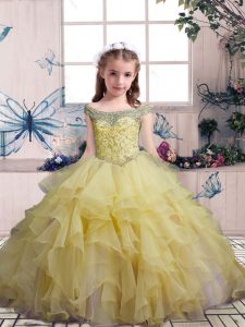 Trendy Organza Sleeveless Floor Length Little Girls Pageant Gowns and Beading and Ruffles