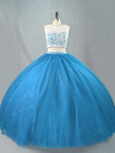 Noble Scoop Sleeveless Tulle 15 Quinceanera Dress Beading Zipper