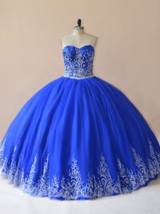 Royal Blue Sweetheart Lace Up Embroidery Ball Gown Prom Dress Sleeveless