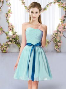 Empire Vestidos de Damas Aqua Blue Sweetheart Chiffon Sleeveless Mini Length Lace Up