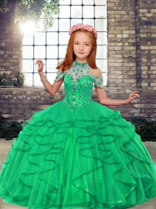 Modern Sleeveless Beading and Ruffles Lace Up Kids Formal Wear