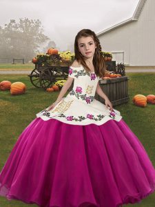 Fuchsia Sleeveless Embroidery Floor Length Girls Pageant Dresses