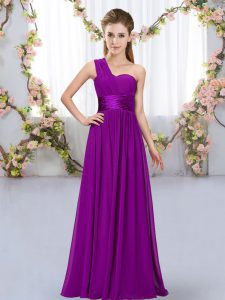 Fashionable Purple Sleeveless Floor Length Belt Lace Up Quinceanera Court of Honor Dress