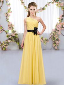 Adorable Chiffon One Shoulder Sleeveless Zipper Belt Quinceanera Dama Dress in Gold